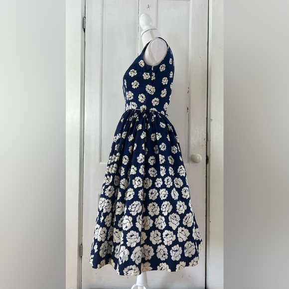 1950’s Monterey Models Navy Dress with White Roses and Button Back size XS VGUC - Picture 2 of 12